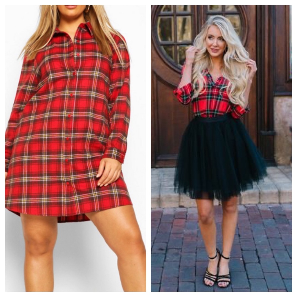 ❗️1 LEFT❗️NEW•24•GO TO OVERSIZED RED PLAID SHIRT DRESS